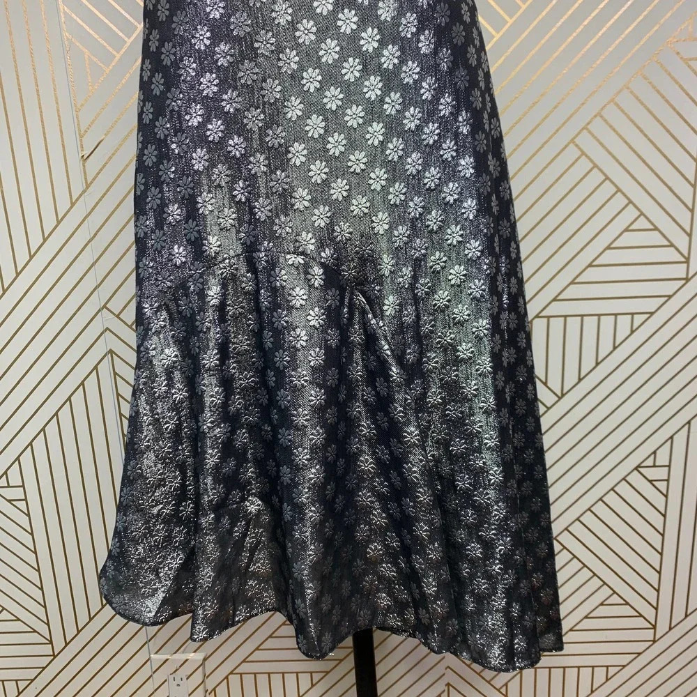 Dodo Bar Or Kathy Lurex Metallic Floral Tiered‎ A-Line Skirt Silver Size US 4/6 - Picture 5 of 12